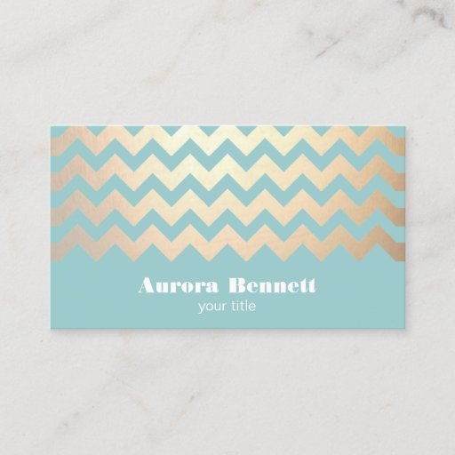 Customizable Gold Chevron Pattern and Turquoise Blue Business Cards