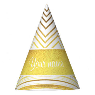 Faux Gold Foil Chevrons and Stripes Party Hat