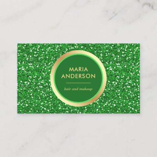 Faux Gold Foil Circle Green Glitter Makeup Artist Business Card