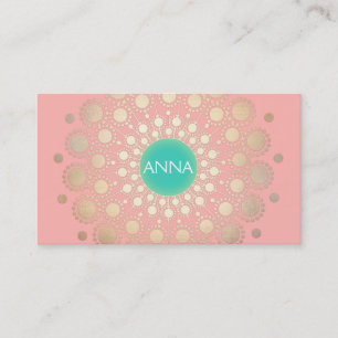Faux Gold Foil Circle Motif Pink and Turquoise Business Card