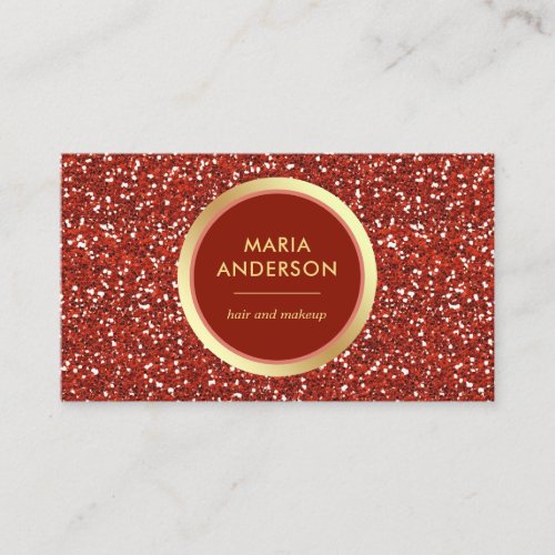 Faux Gold Foil Circle Red Glitter Makeup Artist Business Card