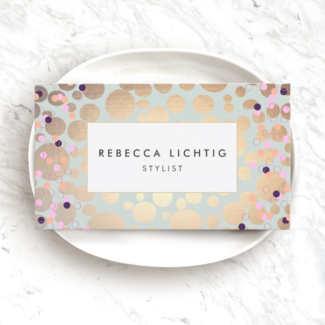 Faux Gold Foil Circles Confetti Beauty Salon Business Card (Creator Uploaded)