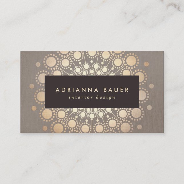 Faux Gold Foil Circles Interior Designer Taupe Business Card (Front)