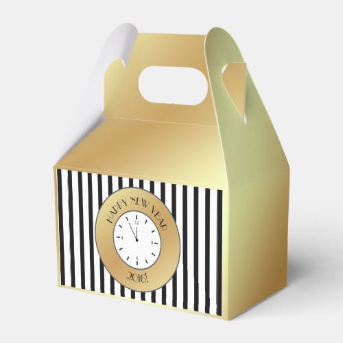 Faux Gold Foil Clock Midnight Happy New Year Favor Boxes