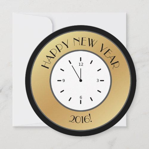 Faux Gold Foil Clock Midnight Happy New Year Invitation