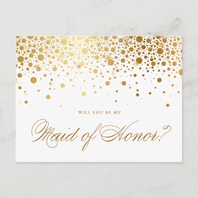 Faux Gold Foil Confetti | Be My Maid of Honor Card (Front)
