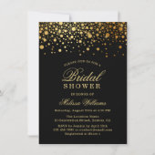 Faux Gold Foil Confetti | Black Bridal Shower Invitation (Front)