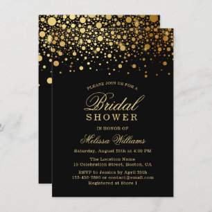 Faux Gold Foil Confetti Black Bridal Shower Invitation