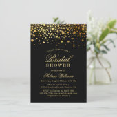 Faux Gold Foil Confetti | Black Bridal Shower Invitation (Standing Front)