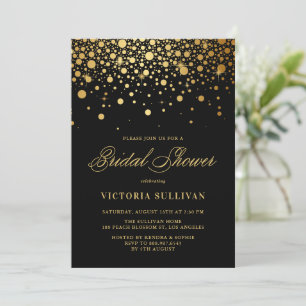 Faux Gold Foil Confetti Black Bridal Shower Invitation