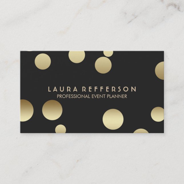 Faux Gold Foil Confetti Black Modern Business Card (Front)