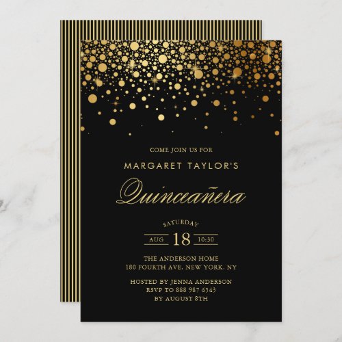 Faux Gold Foil Confetti Black Quinceañera