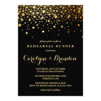 Faux Gold Foil Confetti | Black Rehearsal Dinner Invitation