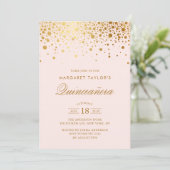 Faux Gold Foil Confetti Blush Pink Quinceañera Invitation (Standing Front)