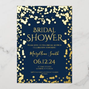 Faux Gold Foil Confetti Bridal Shower Navy Blue Foil Invitation