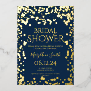 Faux Gold Foil Confetti Bridal Shower Navy Blue Invitation