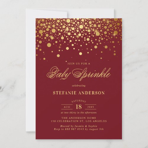 Faux Gold Foil Confetti Burgundy Baby Sprinkle Invitation