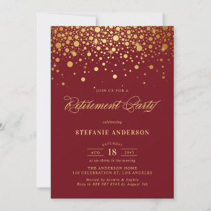 Faux Gold Foil Confetti Burgundy Retirement Party Invitation