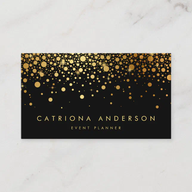 Faux Gold Foil Confetti Business Card Black Zazzle