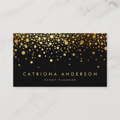 Faux Gold Foil Confetti Business Card | Black