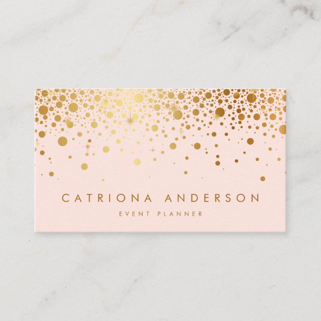 Faux Gold Foil Confetti Business Card | Blush (Front)