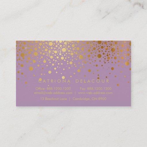 Faux Gold Foil Confetti Business Card Lilac Zazzle