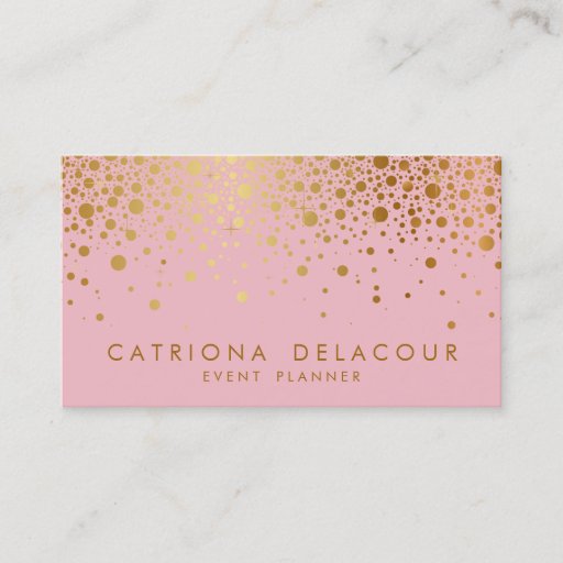 Customizable Faux Gold Foil Confetti Business Card | Pink