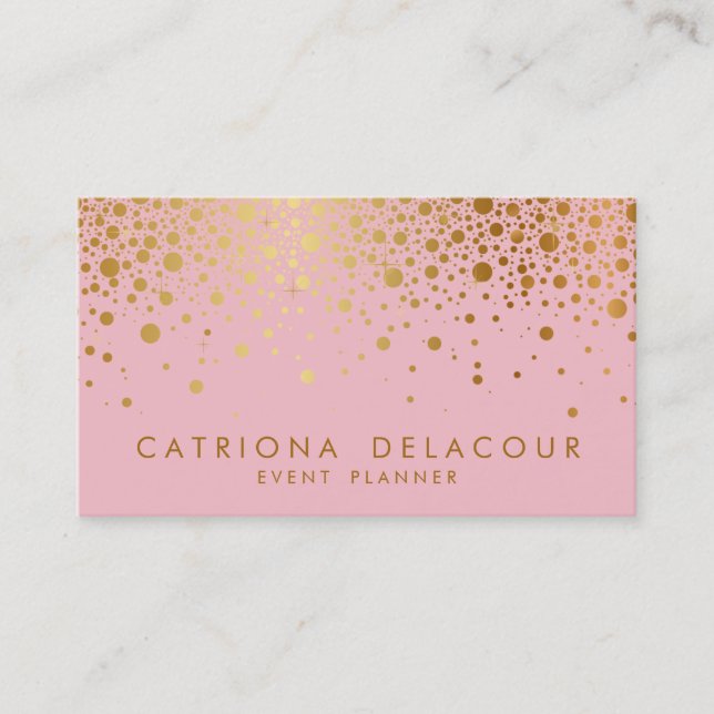 Faux Gold Foil Confetti Business Card | Pink (Front)