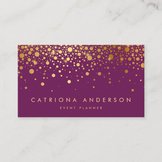 Faux Gold Foil Confetti Business Card | Purple II (Front)