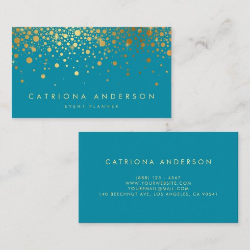 Faux Gold Foil Confetti Business Card Teal II Zazzle