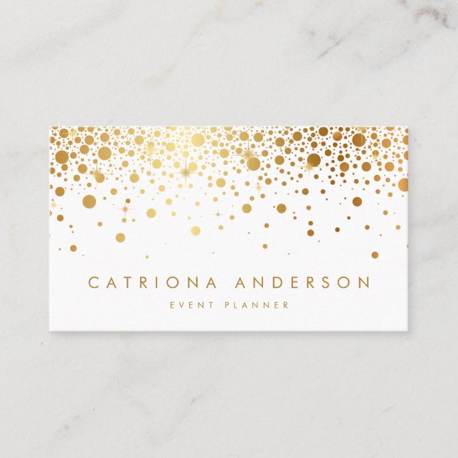 Faux Gold Foil Confetti Business Card | White (Front)