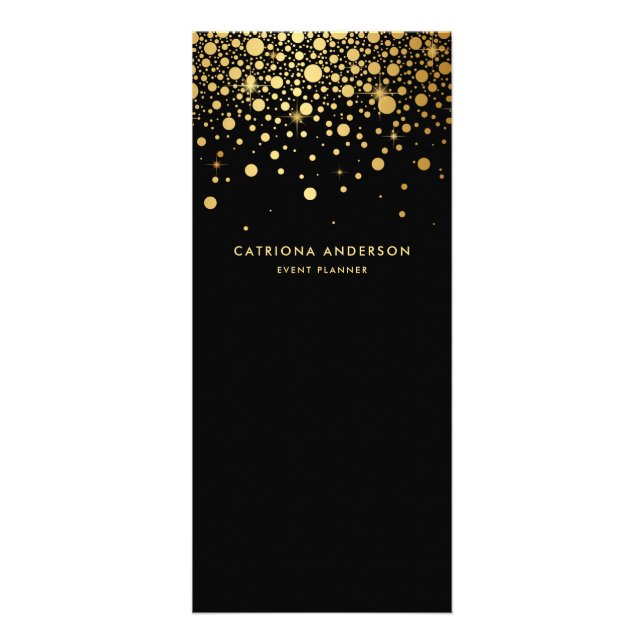 Faux Gold Foil Confetti Business Rack Card | Black (Front)