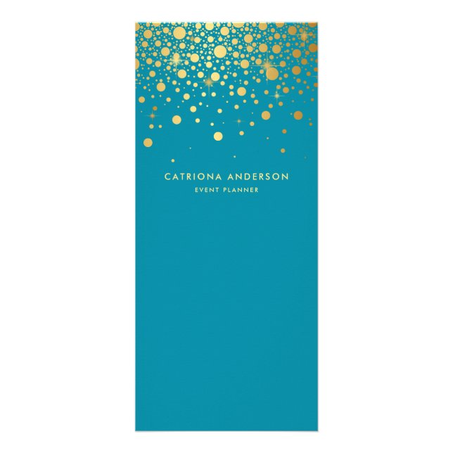 Faux Gold Foil Confetti Business Rack Card | Teal (Front)
