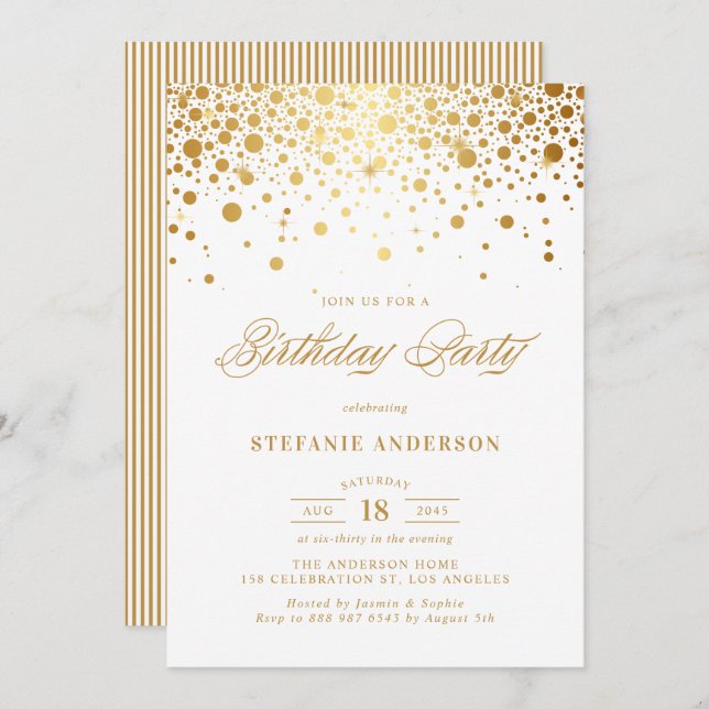 Faux Gold Foil Confetti Dots Birthday Invitation (Front/Back)