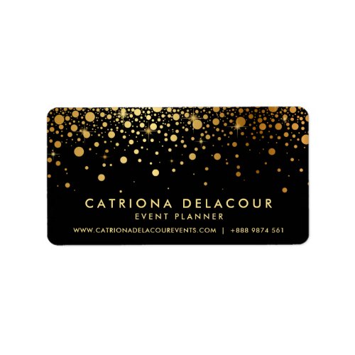 Faux Gold Foil Confetti Dots Black Business Card Label