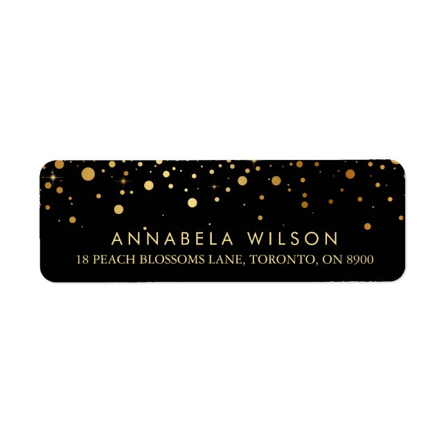 Faux Gold Foil Confetti Dots Black Label (Front)