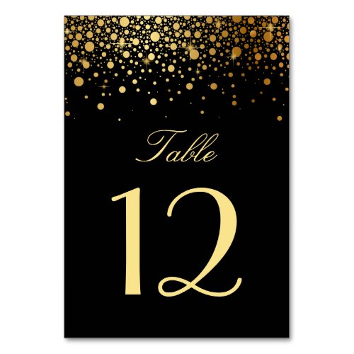 Faux Gold Foil Confetti Dots Black Table Number