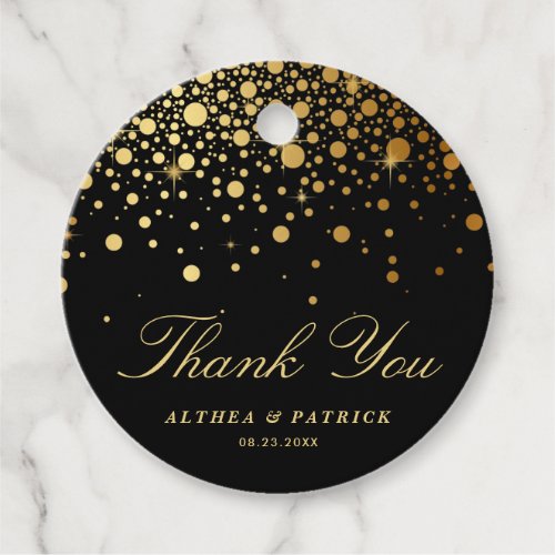 Faux Gold Foil Confetti Dots Black Thank You Favor Tags