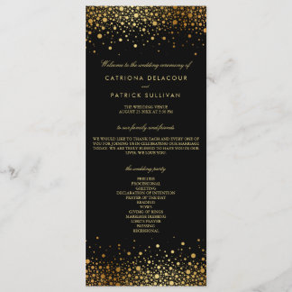 Faux Gold Foil Confetti Dots Black Wedding Program