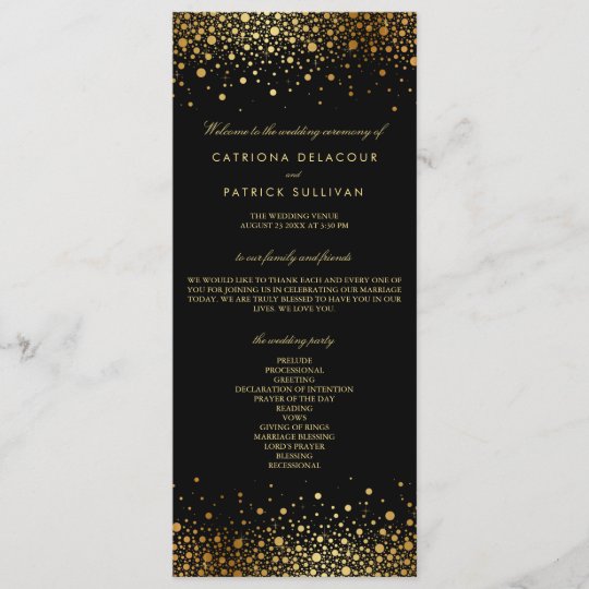 Faux Gold Foil Confetti Dots Black Wedding Program Zazzle Com