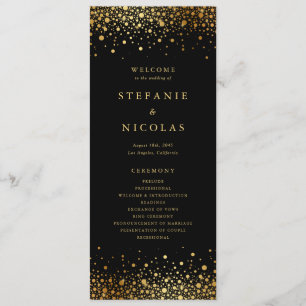 Faux Gold Foil Confetti Dots Black Wedding Program
