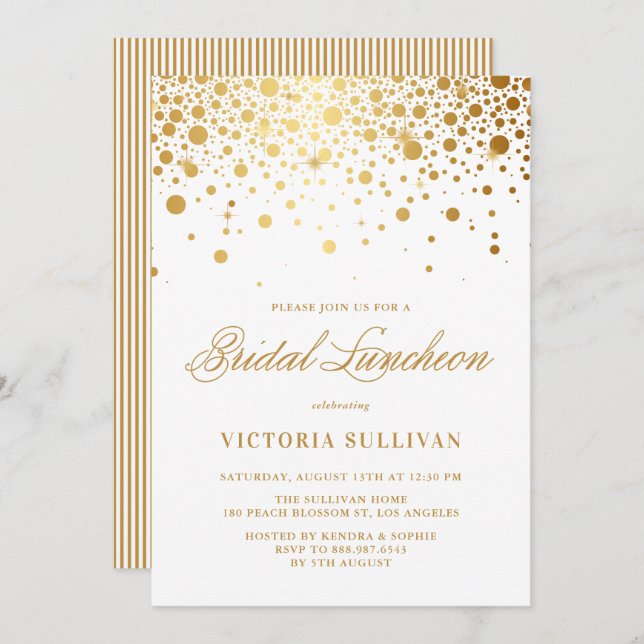 Faux Gold Foil Confetti Dots Bridal Luncheon Invitation (Front/Back)