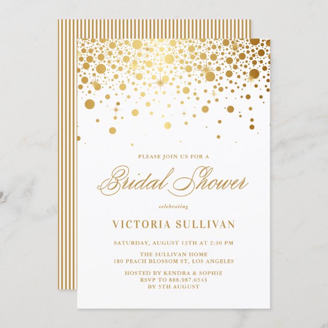 Faux Gold Foil Confetti Dots Bridal Shower Invitation (Front/Back)