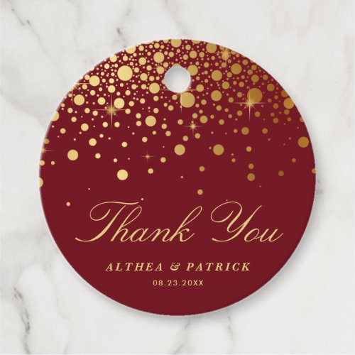 Faux Gold Foil Confetti Dots Burgundy Thank You Favor Tags