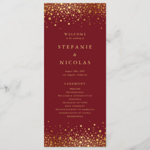 Faux Gold Foil Confetti Dots Burgundy Wedding Program