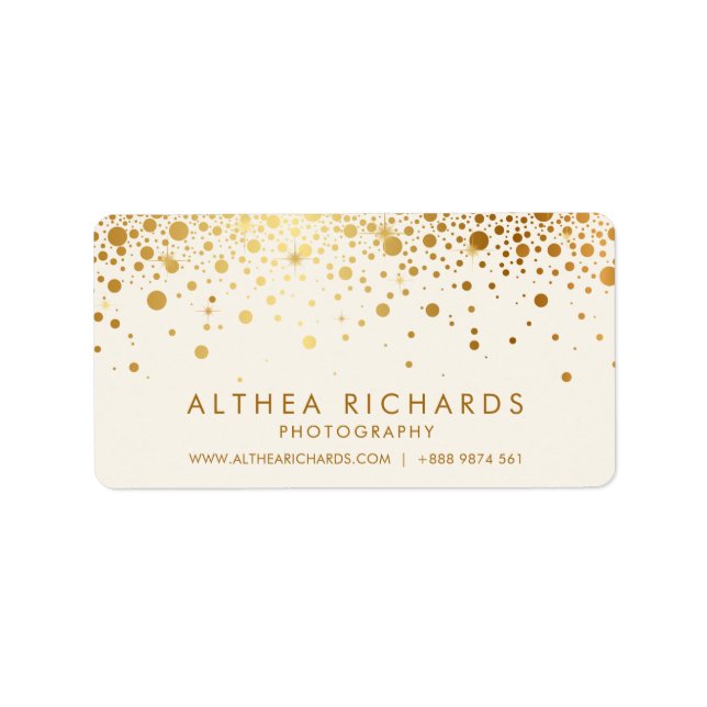 Faux Gold Foil Confetti Dots Business Card | Ivory Label (Front)