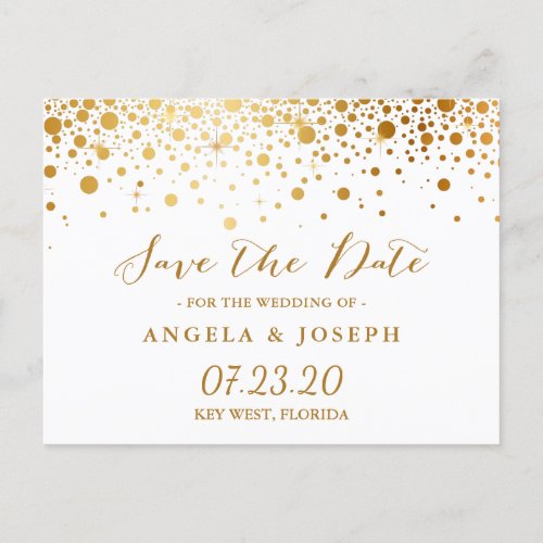 Faux Gold Foil Confetti Dots Elegant Save the Date Announcement Postcard