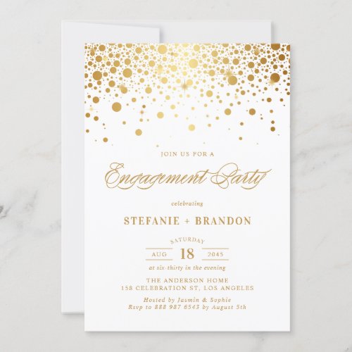 Faux Gold Foil Confetti Dots Engagement Party Invitation