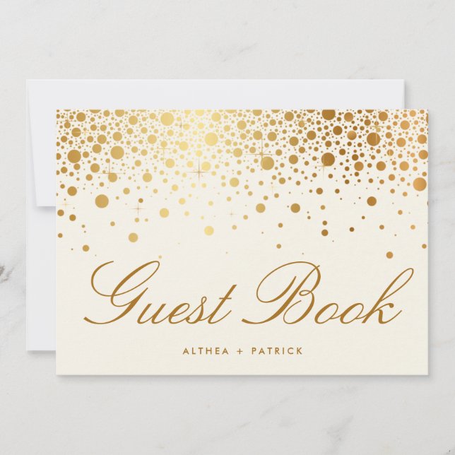 Faux Gold Foil Confetti Dots | Ivory Guest Book (Front)