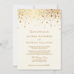 Faux Gold Foil Confetti Dots | Ivory Wedding Invitation | Zazzle